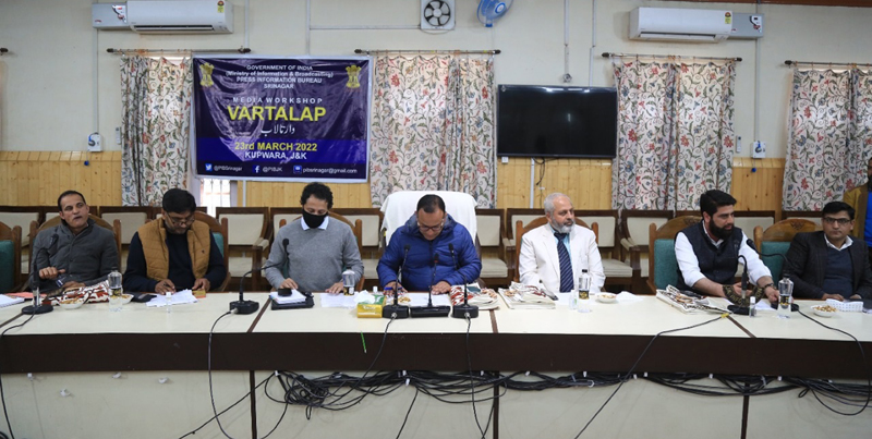 ADC Kupwara Ghulam Nabi Bhat and PIB officers during a media workshop at DC office, Kupwara. ADC Kupwara Ghulam Nabi Bhat and PIB officers during a media workshop at DC office, Kupwara.