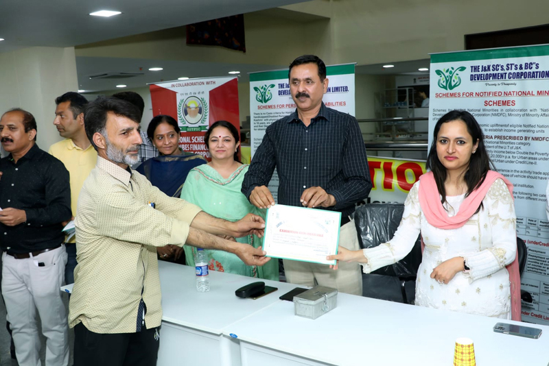 SC/ST/BCs Development Corporation MD giving certificates to participants in Jammu on Wednesday. SC/ST/BCs Development Corporation MD giving certificates to participants in Jammu on Wednesday.