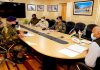 LG Ladakh RK Mathur in a meeting with BRO officials in Leh on Friday.