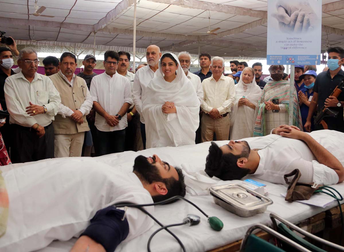 Volunteers donating blood at a camp organised by Sant Nirankari Mission at Samalkha, Haryana. Volunteers donating blood at a camp organised by Sant Nirankari Mission at Samalkha, Haryana.
