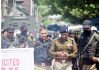 Security forces near encounter site at Bishembar Nagar in Srinagar. —Excelsior/Shakeel