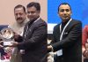Prime Minister Narendra Modi presenting awards to Dr Piyush Singla, Ravinder Kumar and Sheetal Nanda in New Delhi on Thursday.