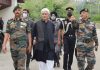 Lieutenant Governor Manoj Sinha with Army officers at Baramulla on Saturday.