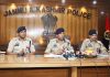 ADGP Jammu Mukesh Singh, DIG Vivek Gupta, SSP Chandan Kohli and other police officers at a press conference in Jammu on Saturday. -Excelsior/Rakesh