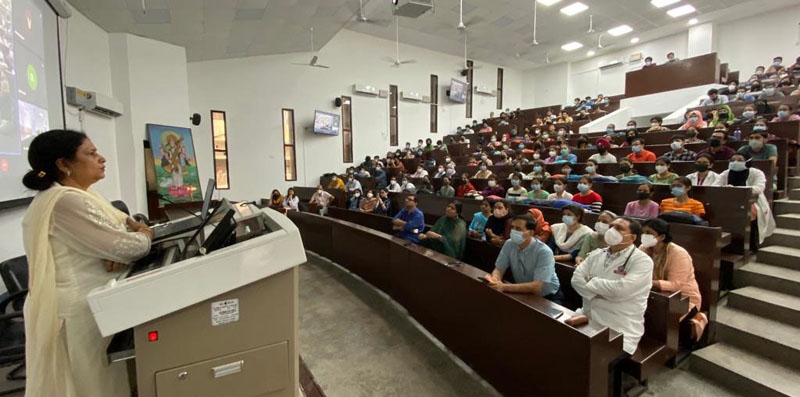 GMC Jammu Principal Dr Shashi Sharma addressing a programme in GMC Jammu on Monday. GMC Jammu Principal Dr Shashi Sharma addressing a programme in GMC Jammu on Monday.
