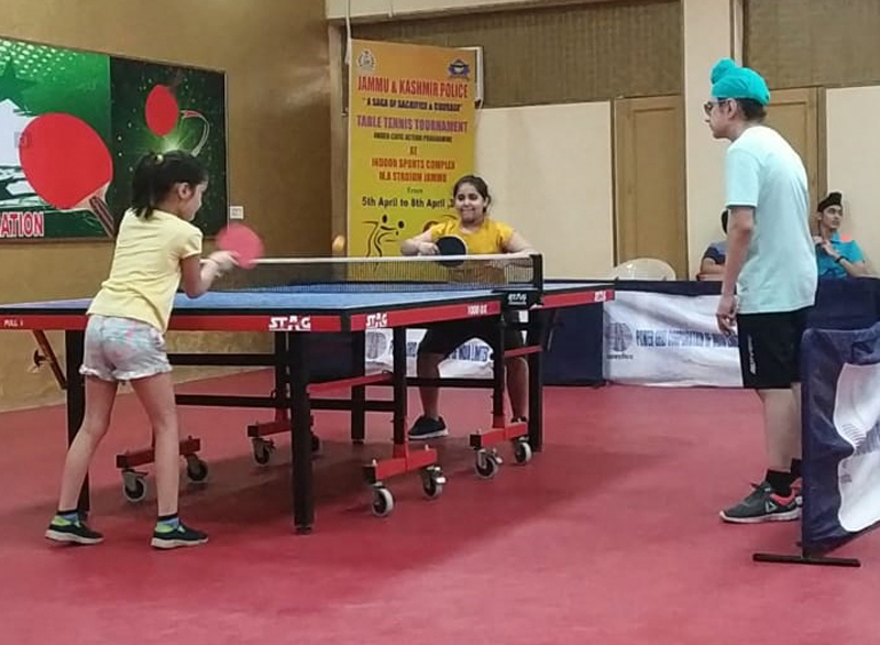 Players is action during a game at Indoor Complex MA Stadium, Jammu on Wednesday. Players is action during a game at Indoor Complex MA Stadium, Jammu on Wednesday.