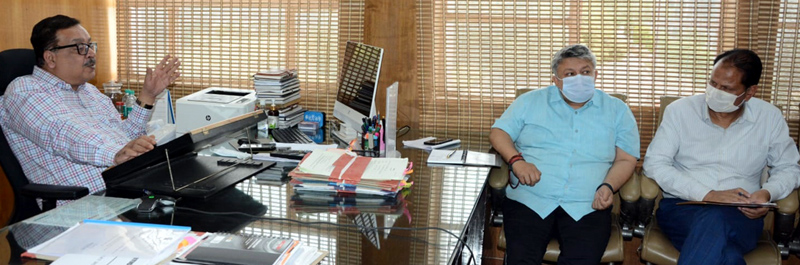 Principal Secretary Navin Kumar Choudhary chairing a meeting at Jammu on Tuesday. Principal Secretary Navin Kumar Choudhary chairing a meeting at Jammu on Tuesday.