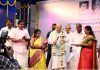 Union Home Minister Amit Shah lighting the ceremonial lamp to inaugurate the 150th birth anniversary celebration of Sri Aurobindo at Pondicherry University on Sunday. (UNI)