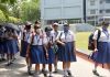 Students leaving the examination center after appearing the class 10th ICSE Semester 2 examination at Carmel High School, in Patna on Tuesday. (UNI)