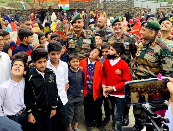 Lt. Gen. D.P Pandey, Chinar Corps Cdr with children at Dardpura village in Kupwara. Lt. Gen. D.P Pandey, Chinar Corps Cdr with children at Dardpura village in Kupwara.
