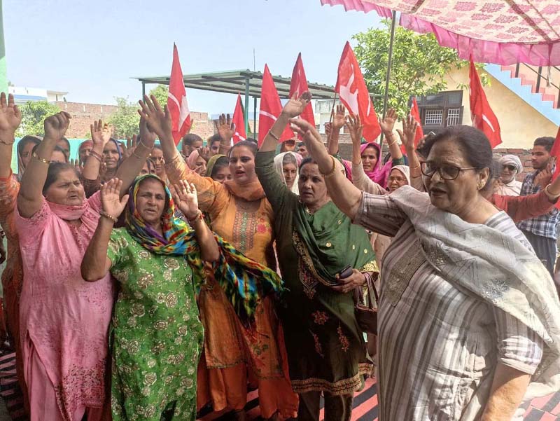 Senior NC leader Bimla Luthra with women workers at a village in RS Pura, Jammu. Senior NC leader Bimla Luthra with women workers at a village in RS Pura, Jammu.