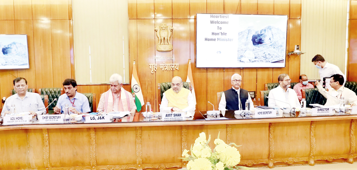 Union Home Minister Amit Shah reviewing J&K situation in New Delhi on Tuesday. Union Home Minister Amit Shah reviewing J&K situation in New Delhi on Tuesday.