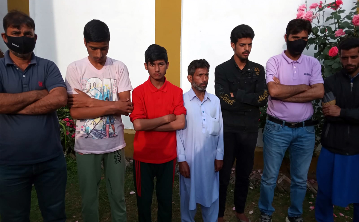 Three teenagers who were brought back from LoC in Sopore on Tuesday. - Excelsior/Abid Nabi Three teenagers who were brought back from LoC in Sopore on Tuesday. - Excelsior/Abid Nabi