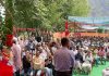 Former Chief Minister Omar Abdullah addressing public meeting at Thannamandi in Rajouri on Tuesday.