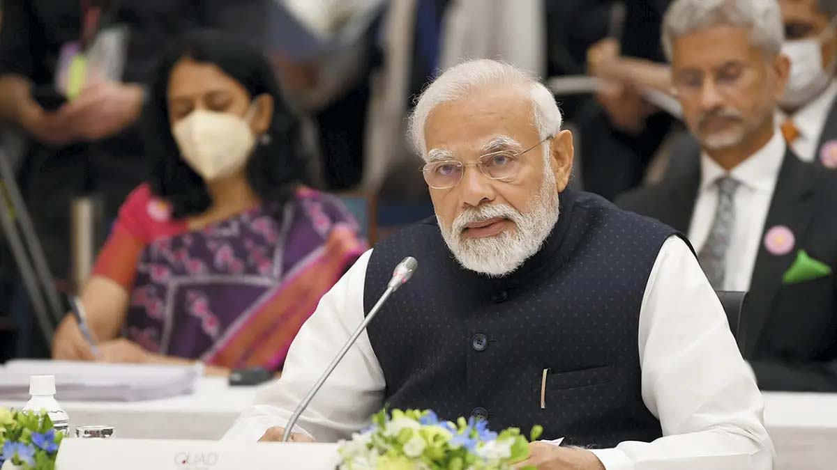 Prime Minister Narendra Modi during the Quad leaders summit meeting at Kantei Palace, in Tokyo