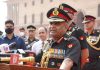 Chief of the Army Staff Gen Manoj Pande addressing newsmen at South Block lawn prior to assuming the office in New Delhi on Sunday. (UNI)