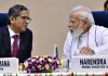Prime Minister Narendra Modi with Chief Justice of India Justice N V Ramana at a joint conference of CMs of States and Chief Justices of High Courts at Vigyan Bhawan in New Delhi on Saturday. (UNI)