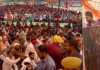 NC vice president Omar Abdullah addressing a public rally in Kalakote on Thursday.