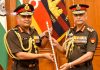 Gen Manoj Pande taking charge of 29th Chief of Army Staff from Gen Manoj Mukund Naravane in New Delhi on Saturday. (UNI)