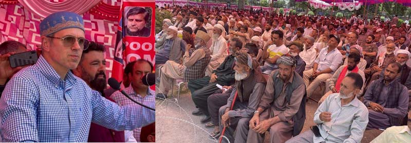 NC vice president Omar Abdullah addressing a public rally in Poonch on Saturday.
