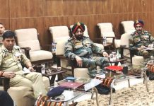 GOC 16 Corps Lt Gen Manjinder Singh chairing a security review meeting at Nagrota on Thursday.