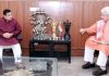 Lieutenant Governor Manoj Sinha in a meeting with Union Minister of Road Transport Nitin Gadkari in New Delhi on Tuesday.