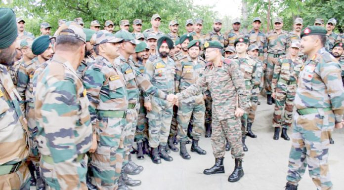Northern Command chief Lt Gen Upendra Dwivedi interacting with Army officials on Friday.