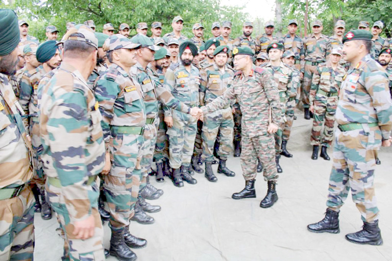 Northern Command chief Lt Gen Upendra Dwivedi interacting with Army officials on Friday.