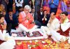 Lieutenant Governor Manoj Sinha performing 'Bhoomi Pujan' of Yatri Niwas of SASB at Srinagar on Tuesday.