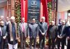 Chief Justice of India N V Ramana in presence of Union Minister of Law and Justice Kiren Rijiju and Lt Governor of J&K Manoj Sinha after laying foundation stone of New High Court complex of J&K and Ladakh in Srinagar on Saturday (UNI)