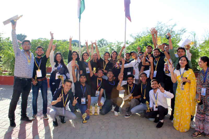 Winners celebrating during the Annual Sports meet organised by Central University of Jammu on Wednesday.