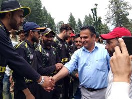 BDC Chairman, Shafiq Mir interacting with players on opening day of Dehar Premier League in Poonch.