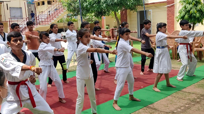 Players in action during Martial Arts Championship at Mubarak Mandi Jammu on Friday.