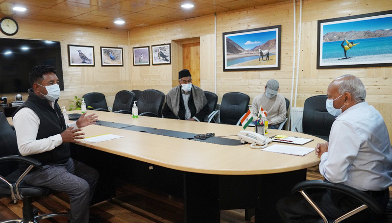 LG Ladakh, R.K Mathur interacting with delegations in Leh on Thursday. LG Ladakh, R.K Mathur interacting with delegations in Leh on Thursday.