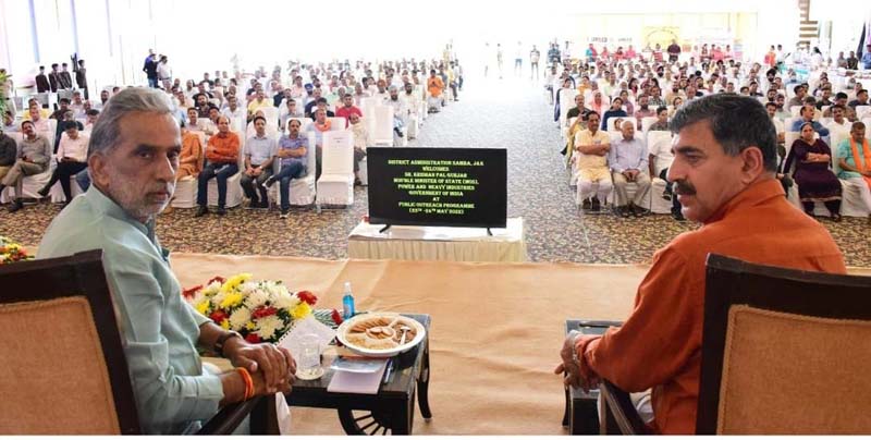 Union Minister of Power and Heavy Industry Krishan Pal Gurjar addressing a meeting at Jakh in Samba on Tuesday.