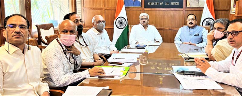 Union Ministers Dr Jitendra Singh and Gajendra Singh Shakhawat reviewing status of Ujh project.