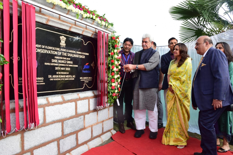 Lieutenant Governor Manoj Sinha laying foundation stone of Shalimar Garden conservation on Saturday. Lieutenant Governor Manoj Sinha laying foundation stone of Shalimar Garden conservation on Saturday.