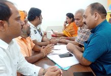 BJP leaders listening public grievances at Party office Jammu on Friday.
