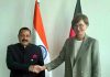 Union Science and Technology Minister Dr Jitendra Singh being formally received for "bilateral" talks by the German Minister for Education & Research, Bettina Stark-Watzinger at the Education Ministry headquarters, at Berlin on Tuesday.