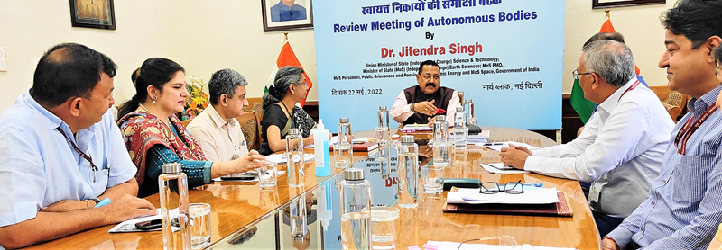 Union Minister Dr Jitendra Singh chairing the joint meeting of all the six Autonomous Bodies functioning under the Department of Personnel & Training (DoPT), at North Block, New Delhi on Sunday.