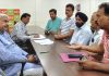 Former Minister and BJP vice president, Sham Lal Sharma listening public grievances at party Headquarters in Jammu on Thursday.