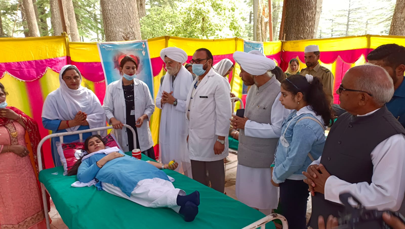 A volunteer donating blood during the camp at Patnitop on Monday. A volunteer donating blood during the camp at Patnitop on Monday.