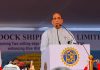 Defence Minister Rajnath Singh addressing the gathering during the launch of two frontline warships of the Indian Navy – ‘Surat’ and ‘Udaygiri’ at Mazagon Docks Limited (MDL),in Mumbai on Tuesday. (UNI)