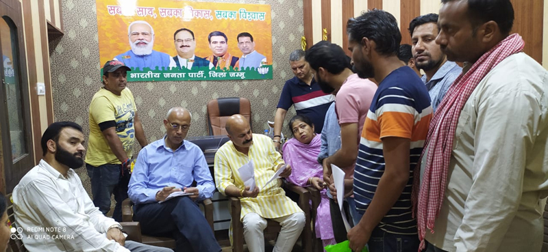 BJP leaders listening public grievances at party's Kachhi Chawni Office on Thursday. BJP leaders listening public grievances at party's Kachhi Chawni Office on Thursday.