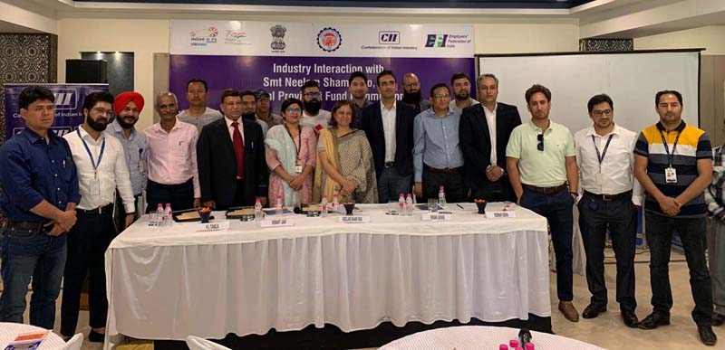 CPFC EPFO Neelam Shami Rao posing with industry leaders during a programme in Srinagar.