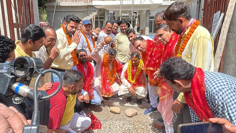 Excelsior Correspondent JAMMU, May 5: In a function here today former Chairman of Social Justice Standing Committee of Jammu Municipal Corporation (JMC) and Councillor of Ward number 12, Jeet Kumar Angral started construction work of first floor of Dr. B.R Ambedkar Community Hall in Krishna Nagar. Member of Parliament, Jugal Kishore Sharma was the chief guest on this occasion while Sat Sharma, former Minister was guest of honour. Speaking on the occasion Jugal Kishore said that up-gradation work of Dr. B.R. Ambedkar Community Hall has been started keeping in view of the demand of the residents of the area. He said, with the efforts of JMC Councillor Jeet Angral Rs. 60 lakh were sanctioned for up-gradation of the community hall which will be beneficial of the residents of the area. Sat Sharma also spoke on the occasion. Jeet Angral while speaking on the occasion said that work of the Community Hall renovation was pending which has now being started and after completion it will facilitate people in their functions like wedding ceremonies etc. BJP Mandal president, Keshav Chopra; Ayodya Gupta, District president and others were also present on the occasion. Excelsior Correspondent JAMMU, May 5: In a function here today former Chairman of Social Justice Standing Committee of Jammu Municipal Corporation (JMC) and Councillor of Ward number 12, Jeet Kumar Angral started construction work of first floor of Dr. B.R Ambedkar Community Hall in Krishna Nagar. Member of Parliament, Jugal Kishore Sharma was the chief guest on this occasion while Sat Sharma, former Minister was guest of honour. Speaking on the occasion Jugal Kishore said that up-gradation work of Dr. B.R. Ambedkar Community Hall has been started keeping in view of the demand of the residents of the area. He said, with the efforts of JMC Councillor Jeet Angral Rs. 60 lakh were sanctioned for up-gradation of the community hall which will be beneficial of the residents of the area. Sat Sharma also spoke on the occasion. Jeet Angral while speaking on the occasion said that work of the Community Hall renovation was pending which has now being started and after completion it will facilitate people in their functions like wedding ceremonies etc. BJP Mandal president, Keshav Chopra; Ayodya Gupta, District president and others were also present on the occasion.