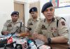 SSP Kathua Romesh Chander Kotwal talking to reporters at Kathua on Tuesday. —Excelsior /Pardeep