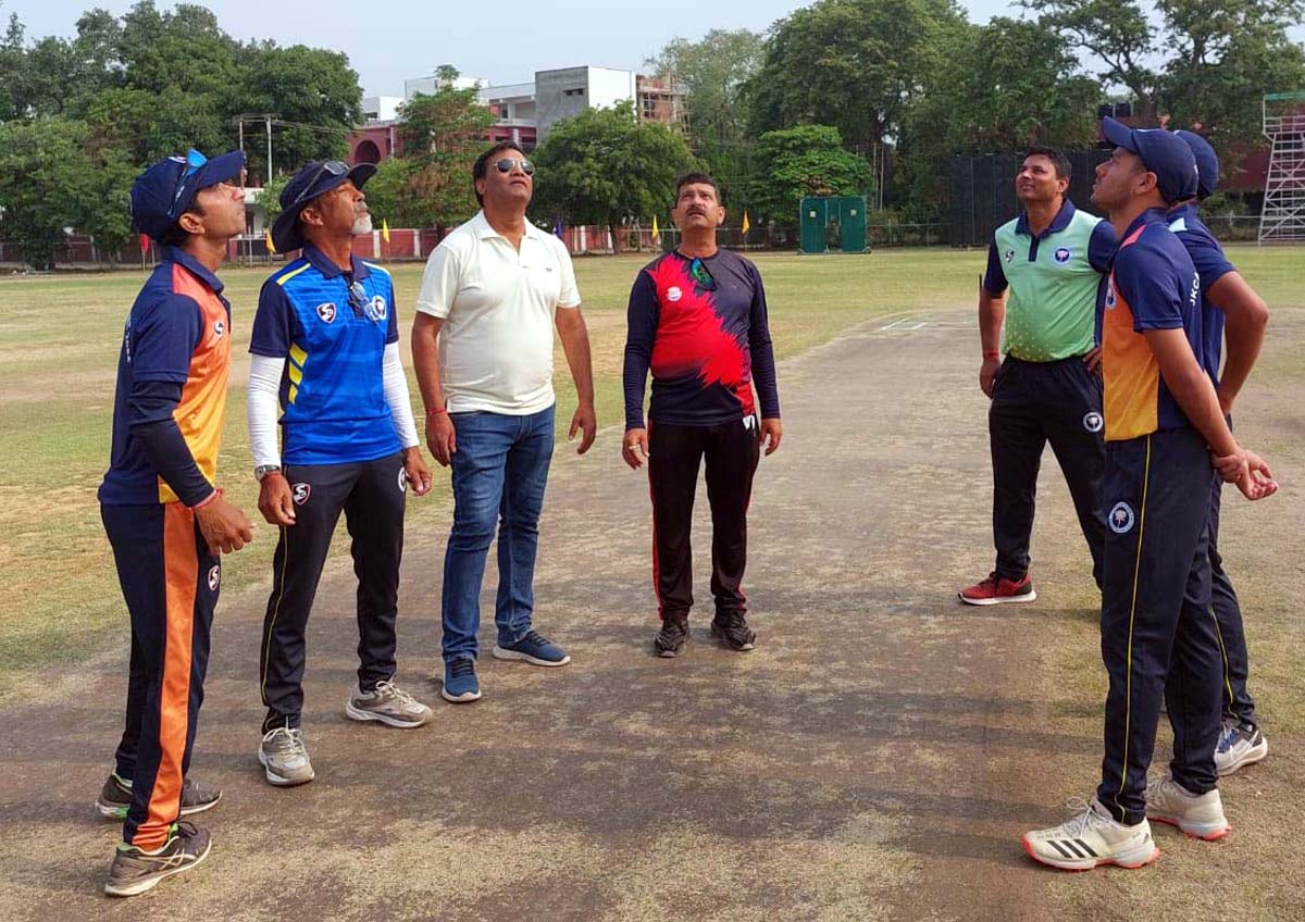 Umpires and captains during toss of coin at GGM Science Hostel Ground in Jammu on Friday.