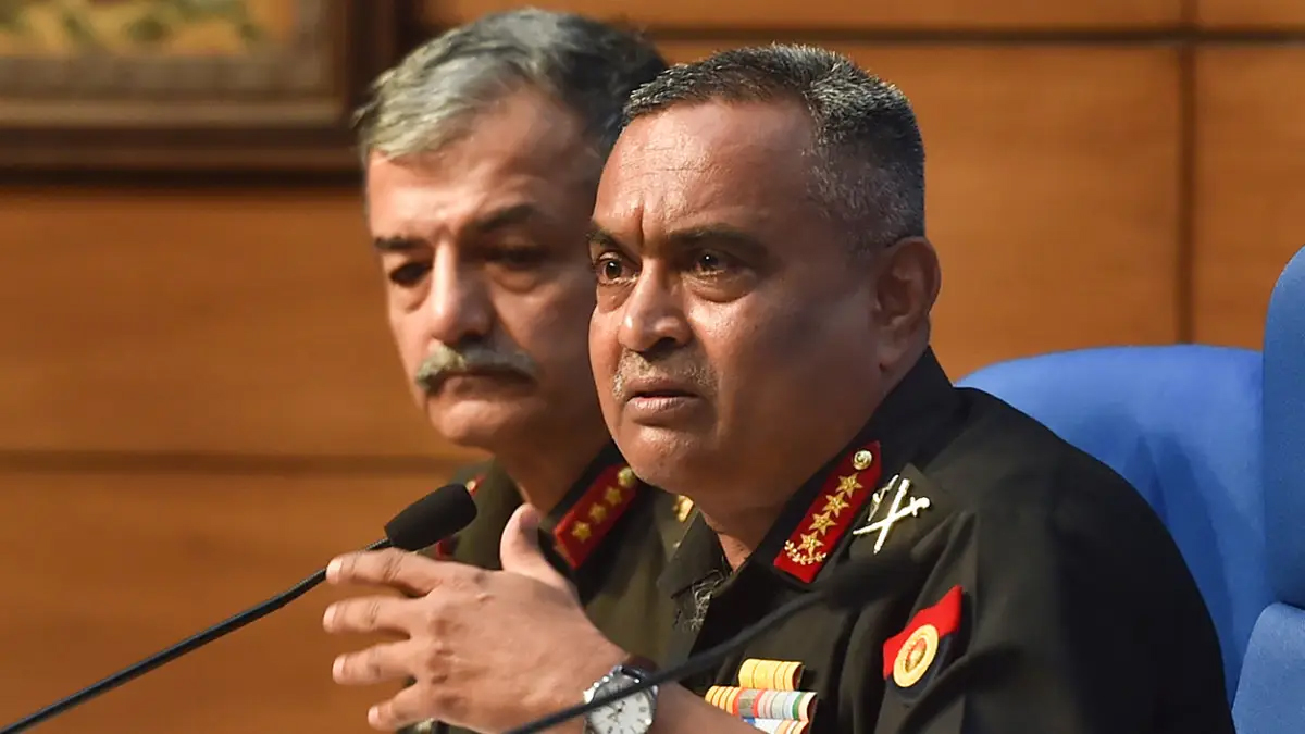 Army Chief General Manoj Pande during a press conference at National Media Center, in New Delhi