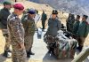 Army chief General Manoj Pande interacting with soldiers at a forward area of the central sector on Saturday.